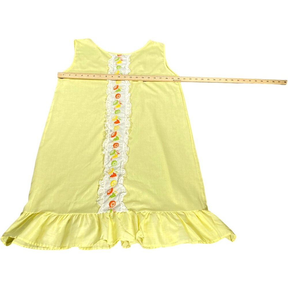 Vintage Nightgown Womens L Yellow Sleeveless Embroidery Lace Rushed Hem Modest View 4